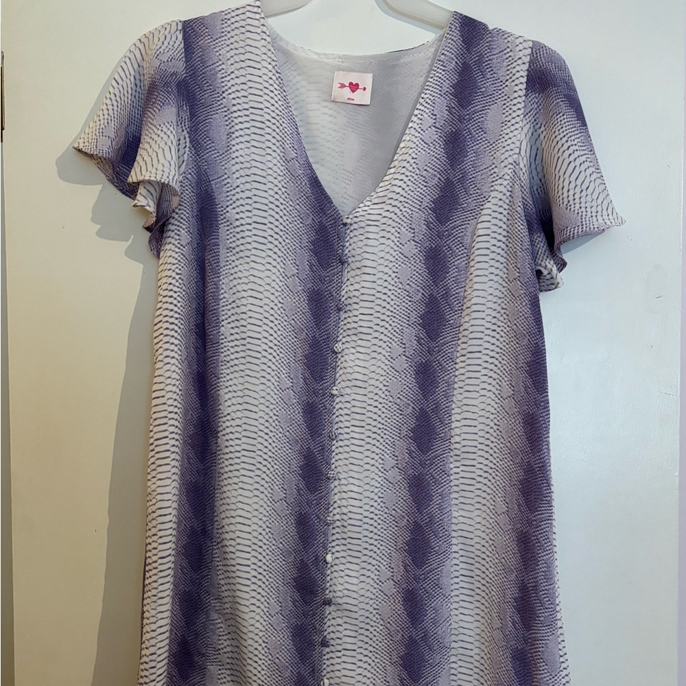 Purple and White Snake Skin V-Neck Dress